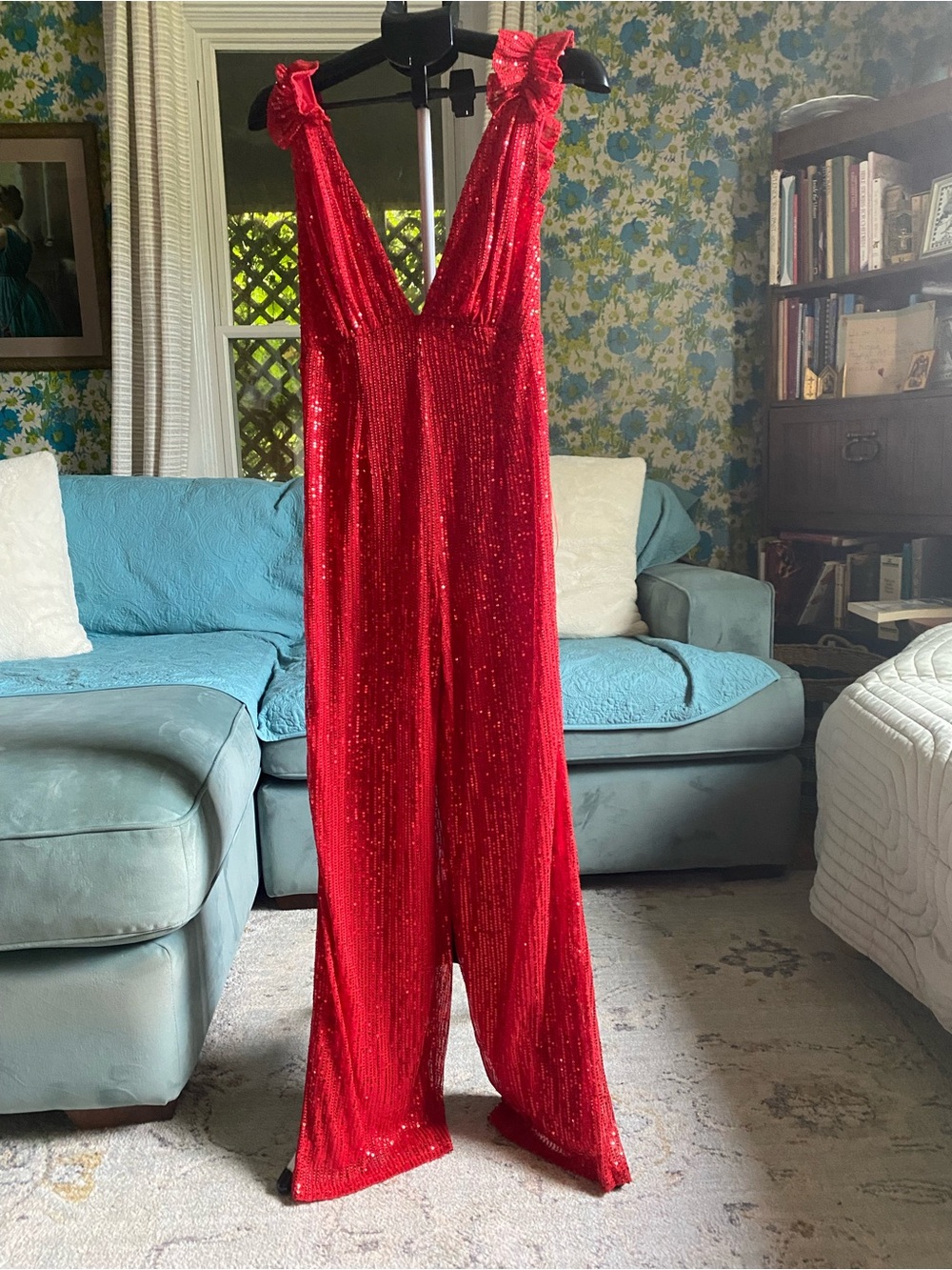 Dress Day Red Sequin Evening Jumpsuit